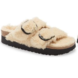 Birkenstock Cream Shearling Sandals